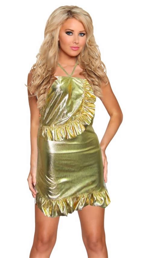 Fashion Care U Cw Sexy Gold Pu Ruffle Club Wear Mini Dress