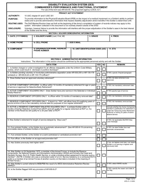 Da Form 7652 Fillable Printable Forms Free Online