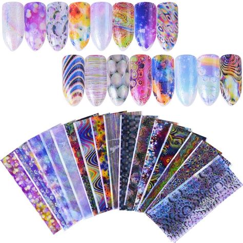 malarun 16pcs set women diy art tips holographic bubble stripe transfer stickers