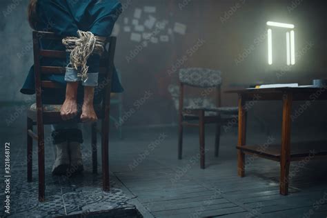 Female Victim Of Maniac Kidnapper With Tied Hands Stock Photo Adobe Stock