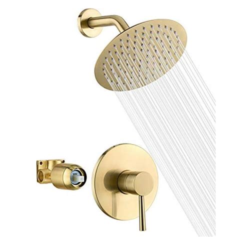 Sumerain Brushed Gold Shower Faucet Set With 8 Inches Stainless Steel Rain Shower Head Solid