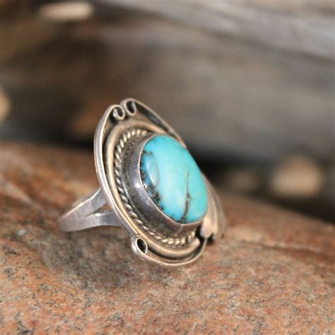 Vintage Large Turquoise Ring Sterling Silver Navajo Native Etsy