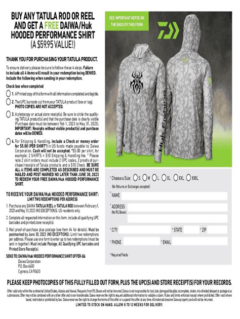 Fillable Online Daiwa Huk Tatula Shirt Offer Form Fax Email Print
