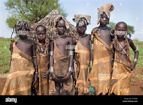 Mursi Children Tribal People In Hailoa Mago National Park Ethiopia