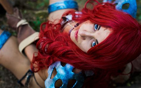Wallpaper Redhead Cosplay Anime Blue Eyes Red Clothing Color