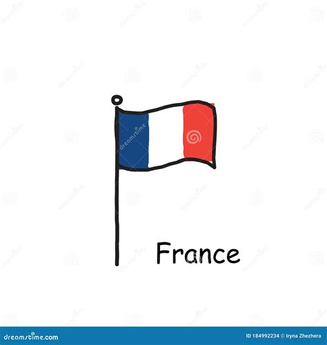 Hand Drawn Sketchy France Flag On The Flag Pole Three Color Flag