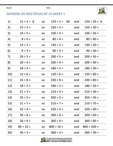 Division Of Numbers By Multiples Of 10 And 100 Worksheets