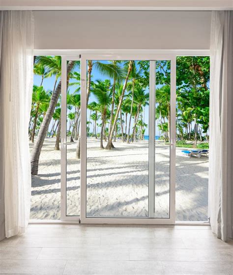 Large Glass Door Overlooking The Beach Stock Image Image Of Palm Inside 237117585