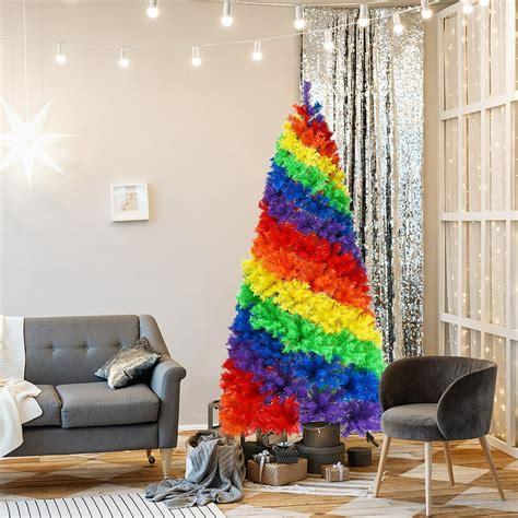 Costway 7ft Artificial Hinged Colorful Rainbow Full Fir Christmas Tree