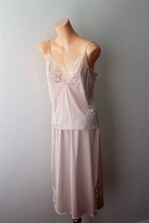 Camisole Top Half Slip Matching Lingerie Set Lacy Top Beige Etsy