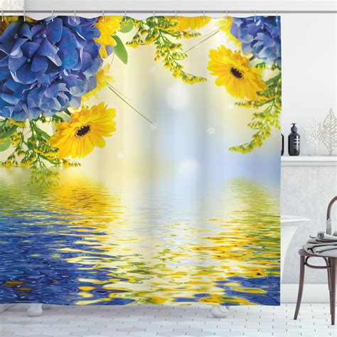 Yellow And Blue Shower Curtain Romantic Bouquet Of Hydrangeas And