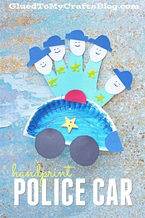 Spring art and craft activities. Paper Plate Handprint Police Car - Law Enforcement Kid ...