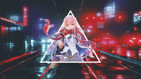Zero two picture edits icon aesthetic wallpaper. Darling In The FranXX Zero Two Hiro Zero Two On Center Of Road Like In A Triangle Line With ...