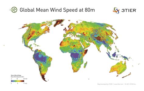 Map Of Global Mean Wind Speeds By 3tier Map Wind Climate Wind Map