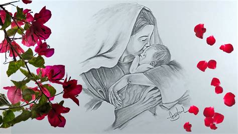 How To Draw Mother And Baby Pencil Sketch Mother And Baby Youtube