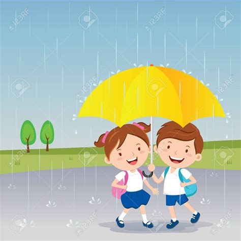 Children Under The Umbrella Rainy Day Royalty Free Cliparts Vectors