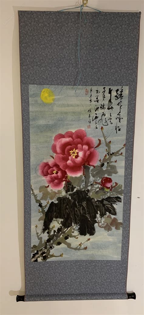 Antiques Atlas Stunning Oriental Hand Painted Scroll Of Flowers