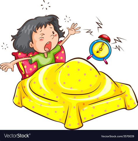 A Drawing Of A Girl Waking Up With An Alarm On A White Background Download A Free Preview Or