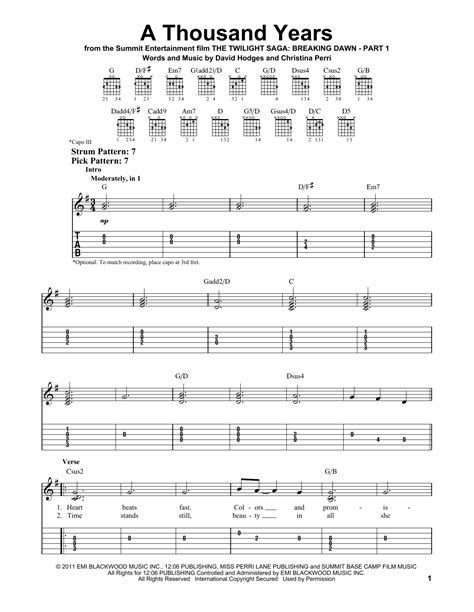 A Thousand Years Sheet Music Christina Perri Easy Guitar Tab