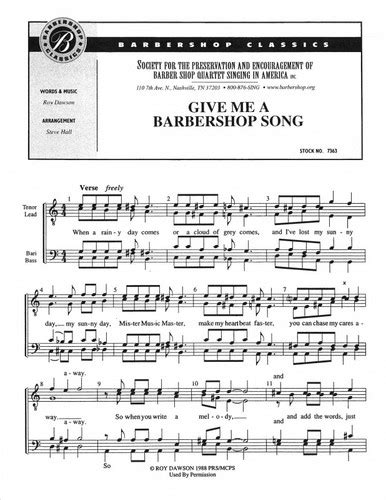 Give Me A Barbershop Song Ttbb Arr Hall Barbershop Harmony Society