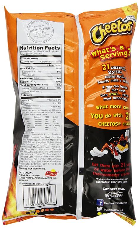 Flaming hot cheetos (1 serving). Big Bag Of Hot Cheetos Nutrition Facts - NutritionWalls