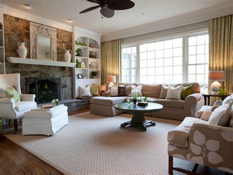 This traditional brick and marble inspired fireplace idea can be useful to those who have homes located in the mountainous regions or towards the north. Traditional Country Living Room with Stone Fireplace | HGTV