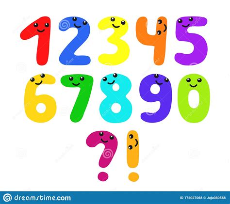 Set Of Funny Numbers From 1 To 9 With Faces Smiling Children`s School