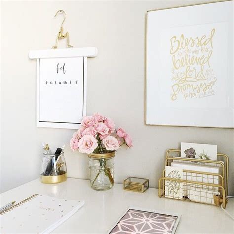 Pink White And Gold Office Home Office Decor Cubicle