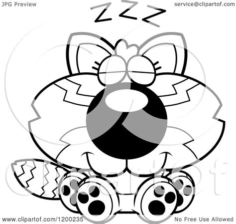 Cartoon Of A Black And White Cute Sleeping Red Panda Cub Royalty Free