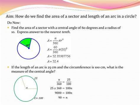 Ppt Aim How Do We Find The Area Of A Sector And Length