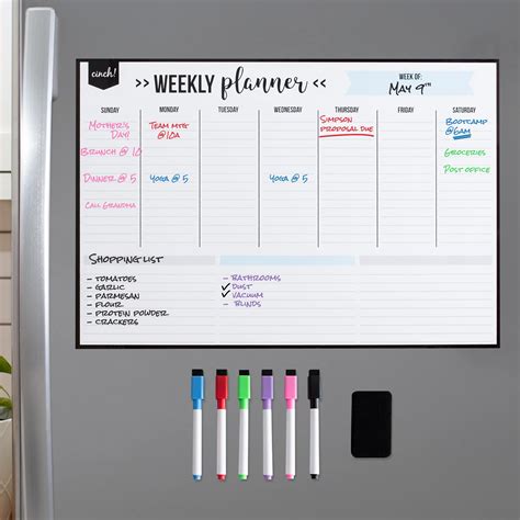 Magnetic Dry Erase Weekly Calendar For Fridge With Stain Resistant
