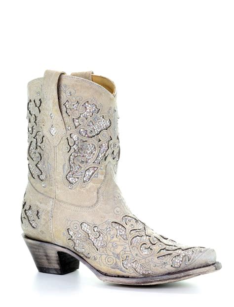 Corral White Glitter Inlay And Crystals Ankle Boot A3550