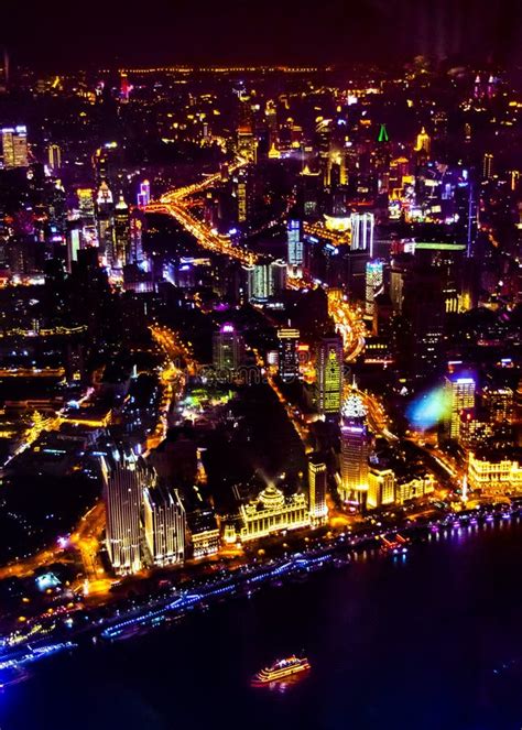 Night Scene Aerial View Shanghai China Stock Photo Image Of Urban