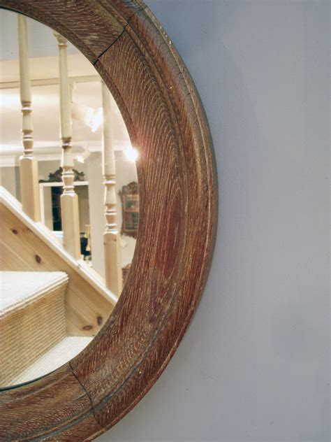 Antique Round Oak Mirror Port Hole Mirror Convex Mirror Butlers