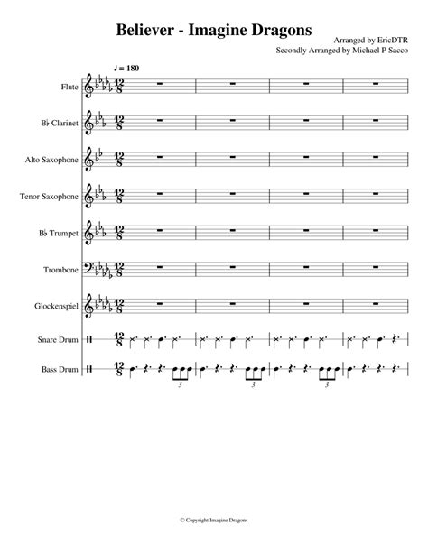 Believer Imagine Dragons Sheet Music For Flute Clarinet Alto