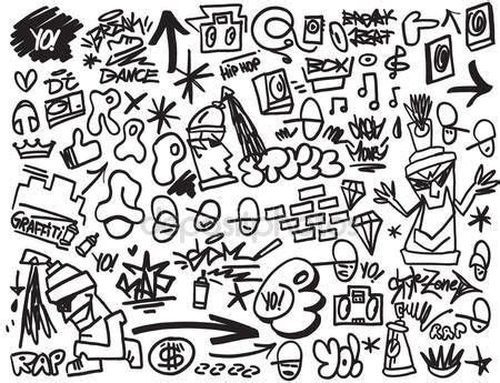 Descargar Rap music hip hop graffiti iconos conjunto Ilustración de stock