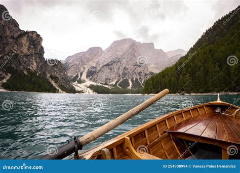 Lake Di Braies Dolomiti Stock Photo Image Of Boating 254908994