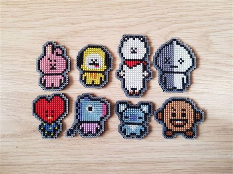 Difference between cross stitch and counted cross stitch. BT21 Characters Cross Stitch | Choose Between Keychain ...