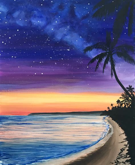 Tropical Palmtree Sunset Painting Etsy Beach Sunset Painting