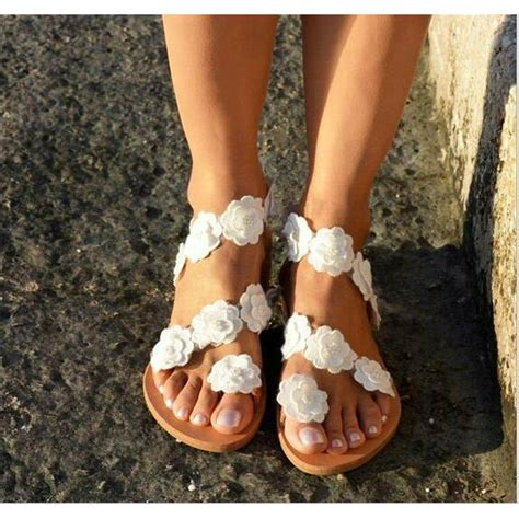Gliving Women Lace Sandals Dressy White Flat Sandals Boho Sandals Leather Sandals Off