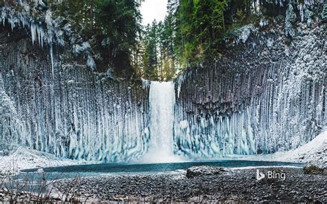 Ice Sticking To The Columnar Basalt Walls Surrounding Abiqua Falls