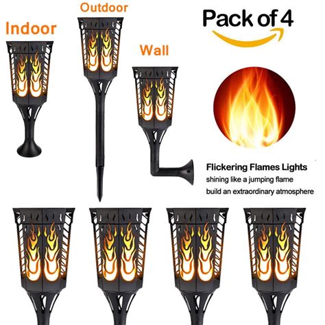 Pack Of 4 2018 Upgrade Solar Tiki Torch Light Flame Garden Lights96