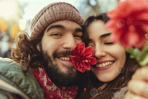 Ai Generated Joyful Lovely Couple Taking Selfie On Valentines Day