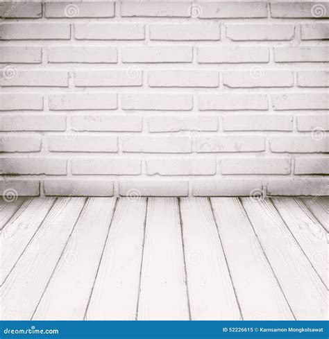 White Room Brick Wall And Wood Floor For Background Stock Image