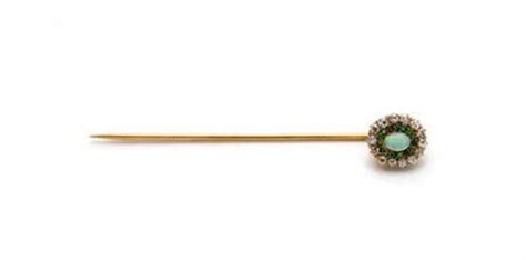 Antique Gold Opal Demantoid Garnet And Diamond Stick Pin For Sale At