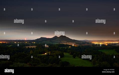 The Eildon Hills From Scotts View By The Light Of A Super Moon Stock