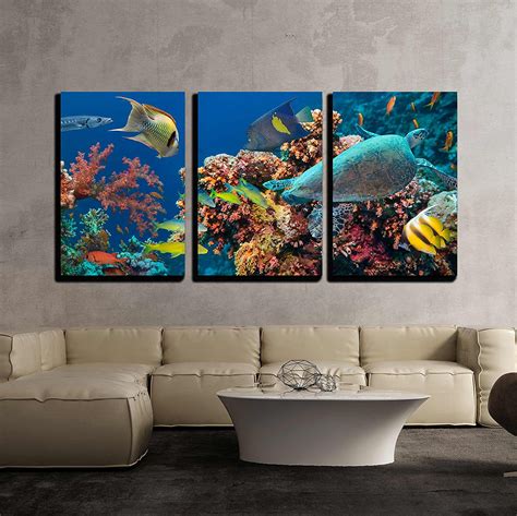 Wall26 3 Piece Canvas Wall Art Colorful Underwater Offshore Rocky