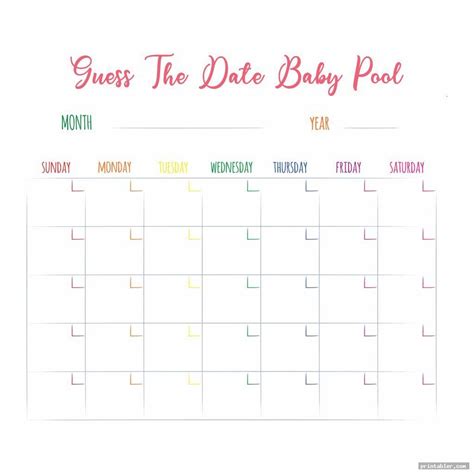Cute Baby Due Date Pool Template Printable In 2020