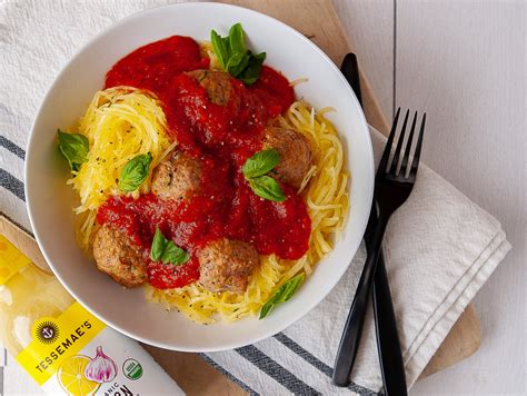 Spaghetti Squash And Roasted Turkey Meatballs Tessemaes