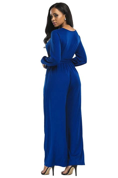 Long Sleeve Evening Jumpsuits With V Neck And Wide Leg Design